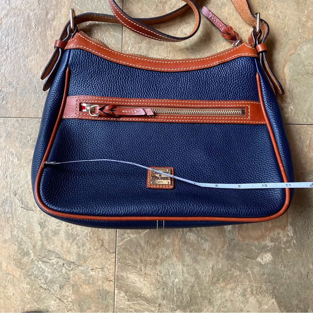 Dooney & Bourke Navy and Brown pebble Leather Crossbody Bag - Picture 12 of 15